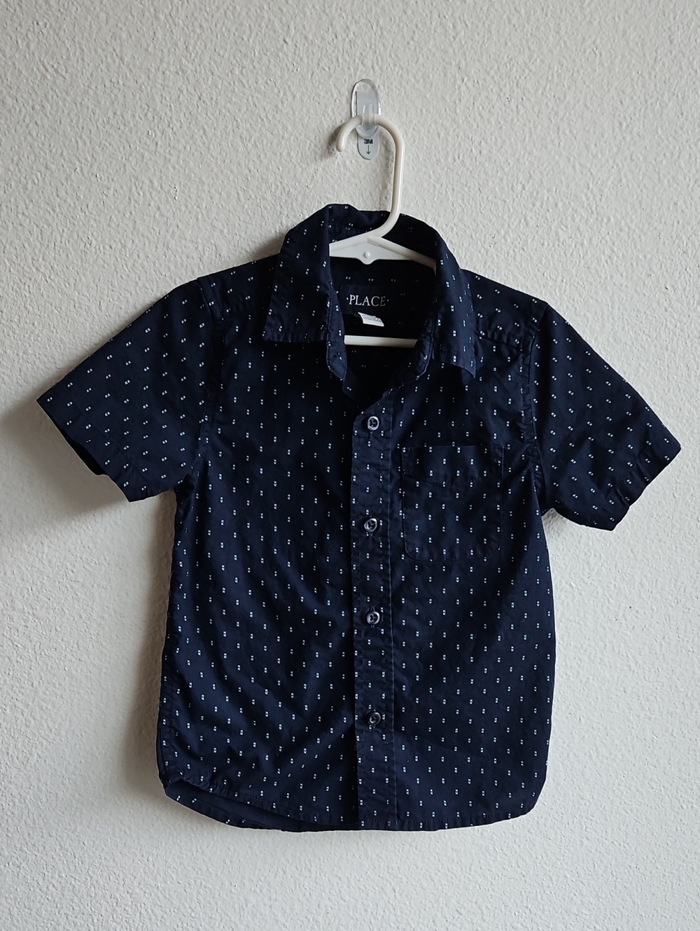 The Children's Place Navy Short-Sleeve Button-Down Shirt with Micro Print Size 4